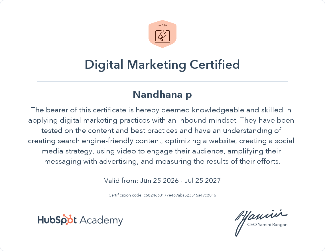 nandhana digital marketibg certification