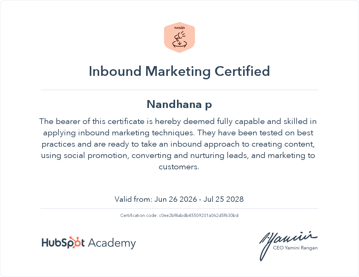 nandhana inbount marketing certification
